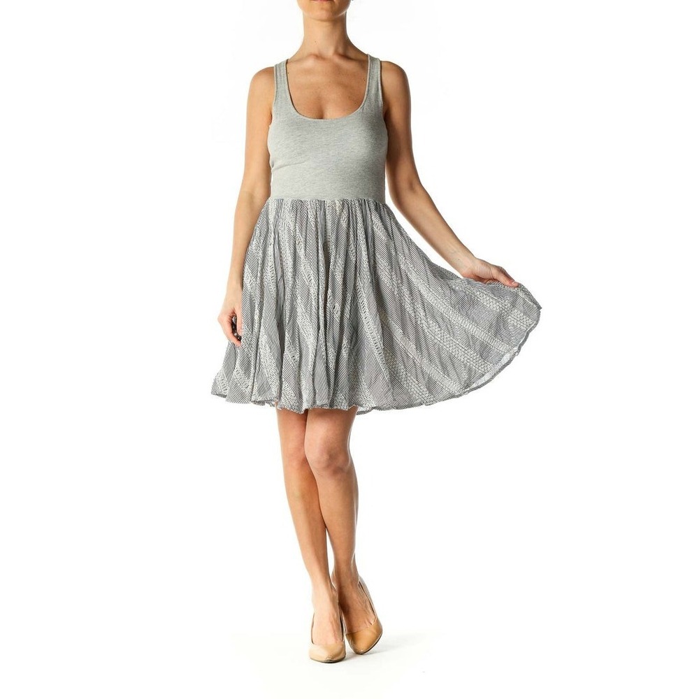 Free People Dress Small Gray Striped Lace Sleeveless Skater Eyelet